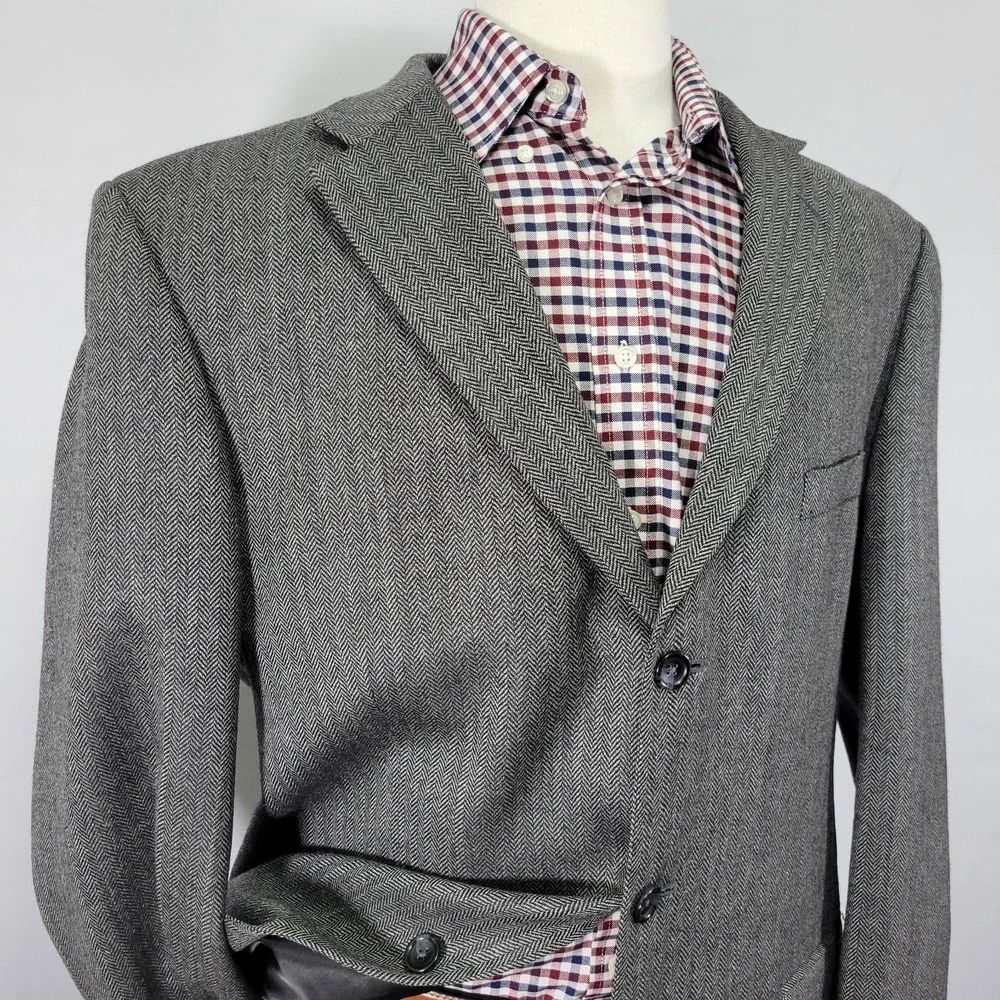 Stafford Essentials Men's Sport‎ Coat Blazer Three Button Gray Herringbone 44L